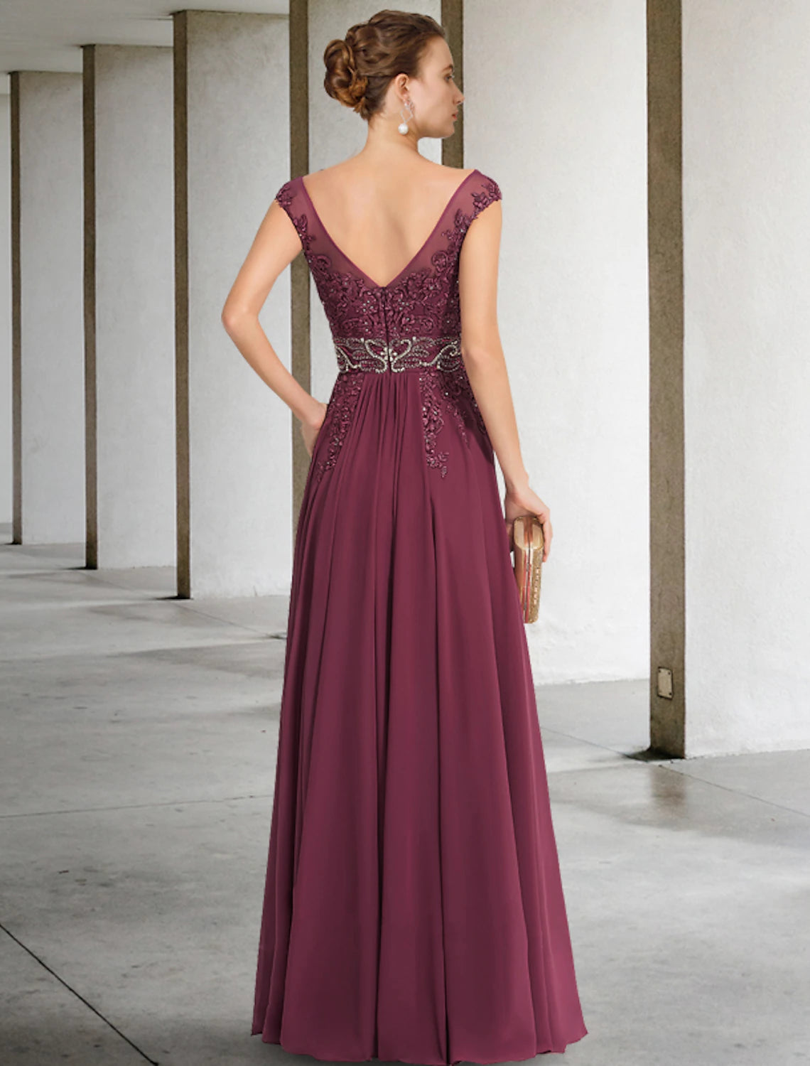 Wholesale  A-Line Mother of the Bride Dress Luxurious Elegant V Neck Floor Length Chiffon Lace Sleeveless with Sash / Ribbon Beading Split Front